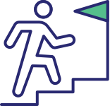 Icon depicting person running up stairs