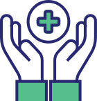 Icon depicting hands focused around health